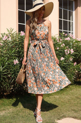 Vintage A-Linien-Midikleid mit Blumenmuster und Raffung hinten - Blumen